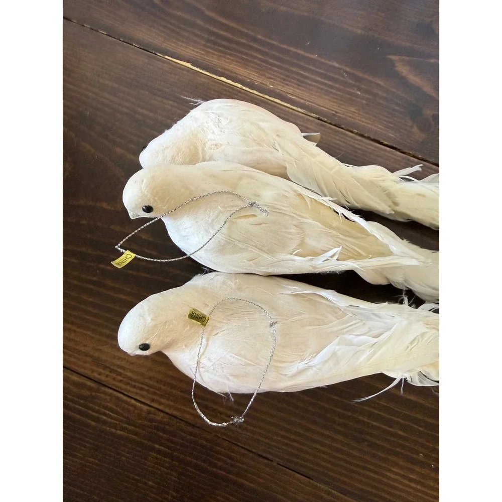 VTG White Dove Christmas Tree Ornaments Set of 3‎ Feather Tail Clip On 12 Inch